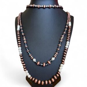 Chic Beaded Necklace Set in Brown and White